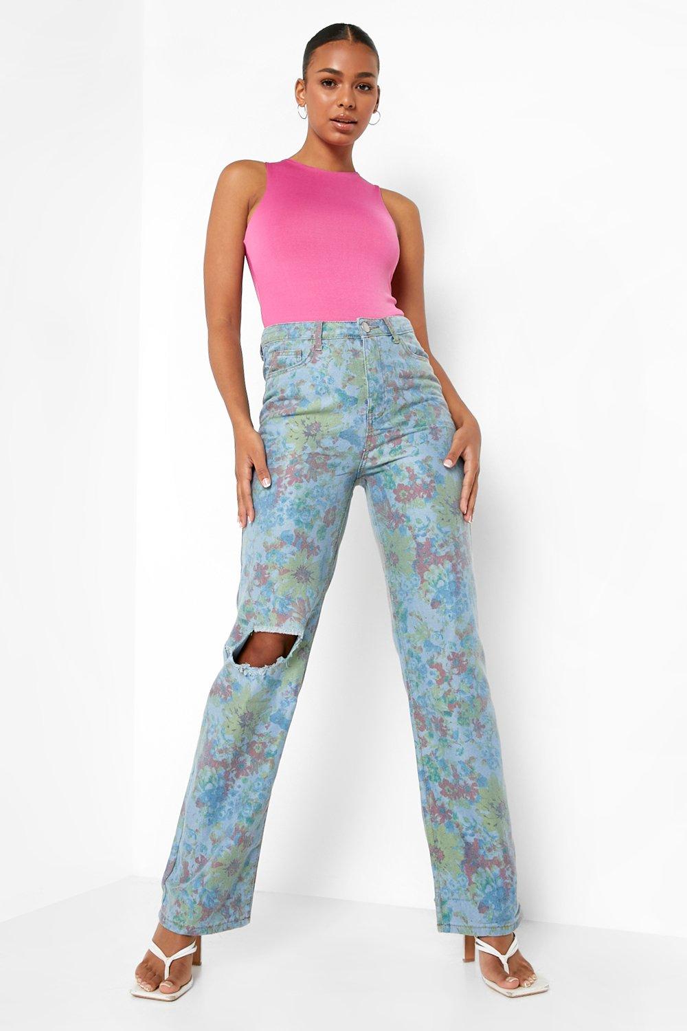 Ripped hot sale floral jeans